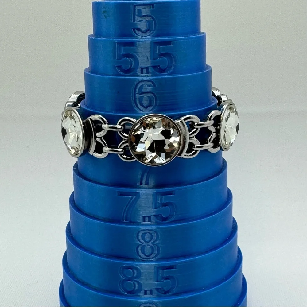 Silver Tone Crystal Stretch Bracelet Round Rhinestone Statement Bold Sparkle